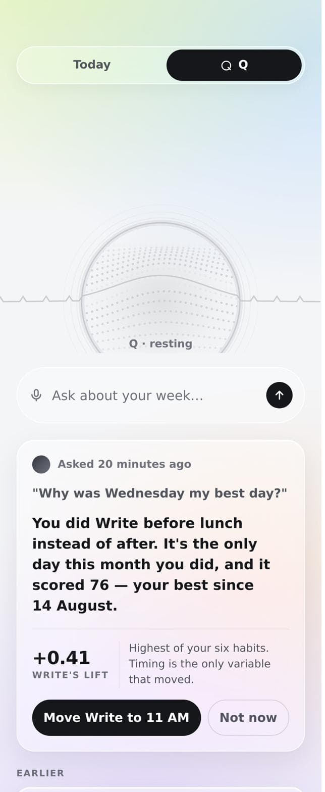 Q's answer explaining that Write happened before lunch on the day that scored 76, with a suggested change.